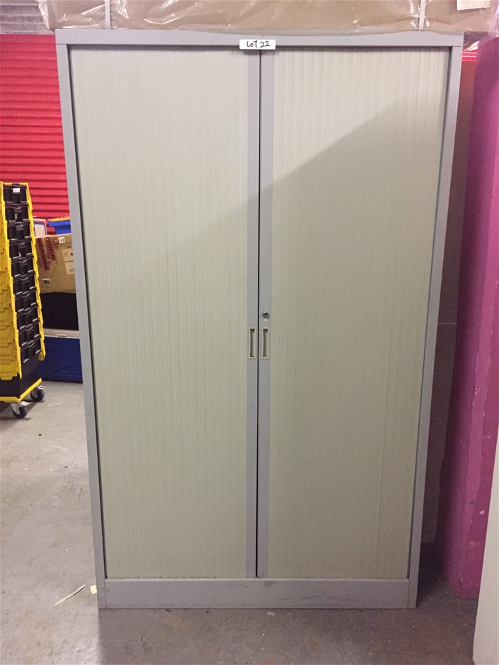 5 Shelf Metal Tambour Unit With 2 Sliding Doors (Shelving Is Adjustable)