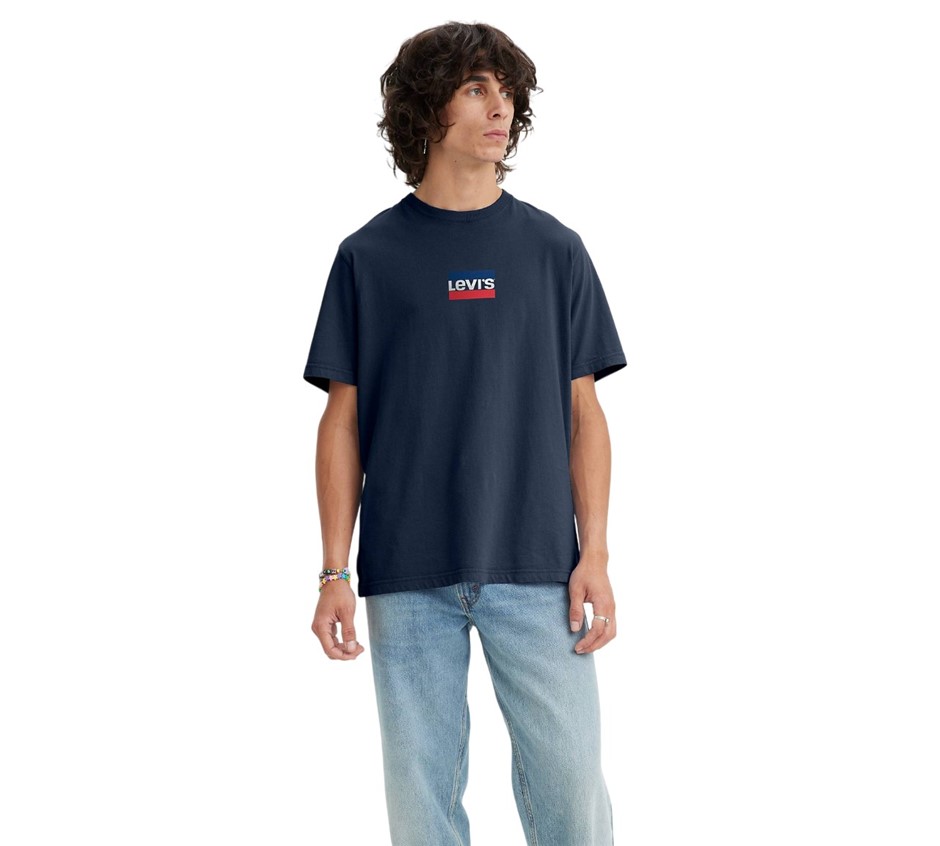 LEVI'S Men's Graphic Crew Tee, Size L, 100% Cotton, Dress Blues - Blue (129