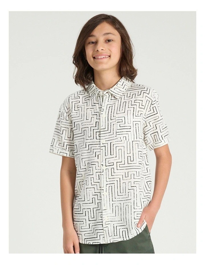 BAUHAUS Short Sleeve Linen Shirt, Size 14, White. Buyers Note - Discount F