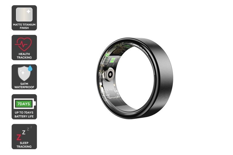 Kogan Aura Ti Smart Ring (Titanium, Graphite, Size 12)