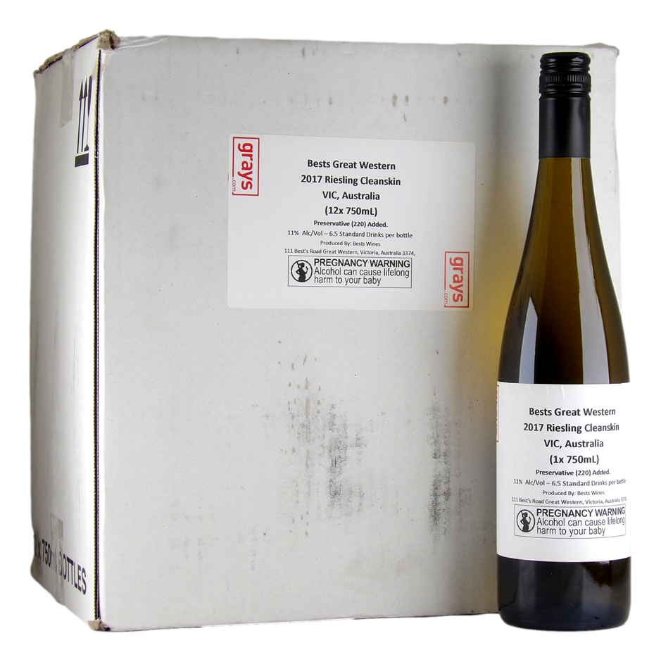 Best`s Wines Great Western Cleanskin Riesling 2017 (12x 750mL), Grampians