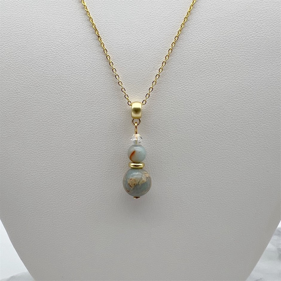 Aqua Terra Jasper & Swarovski® Austrian Crystal Gold Plated Necklace