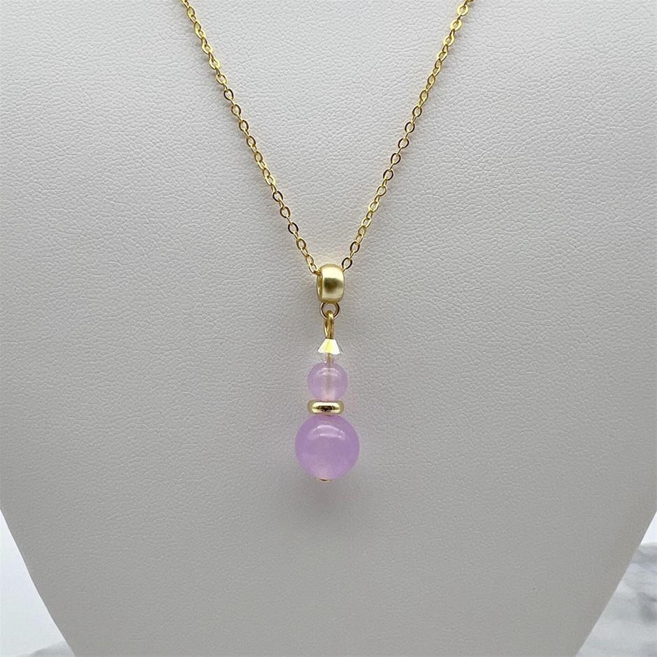 Lilac Malaysia Jade 'Quartz' & Swarovski® Crystal Gold Plated Necklace