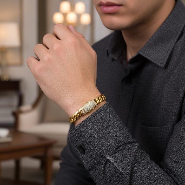 GRA Moissanite white Brilliant Cut 925 Sterling Silver Cuban Bracelet-17.5c