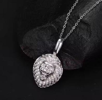 GRA Moissanite white Brilliant Cut 925 Sterling Silver Lion Pendant