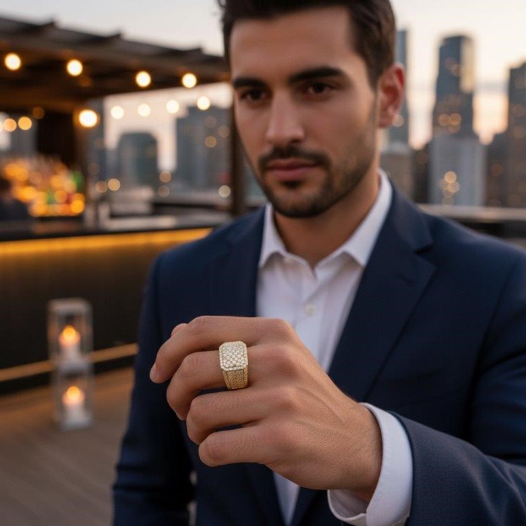 GRA Moissanite white 18k Real Gold Vermeil Men's Ring -10US-VVS1