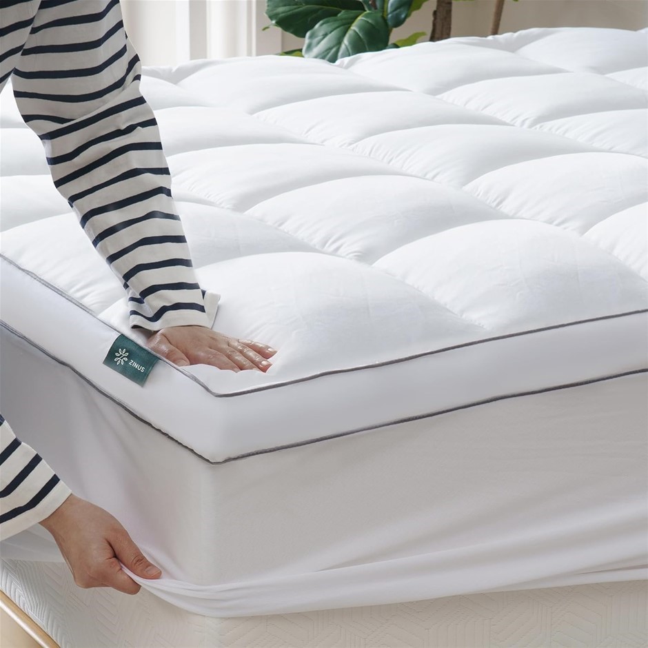 ZINUS Bamboo Mattress Topper Single Size - Quilted Pillowtop Fitted Mattres