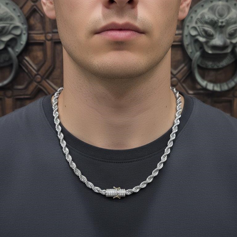 GRA Moissanite White Brilliant Cut 925 Sterling Silver Rolo Chain-60cm-8mm