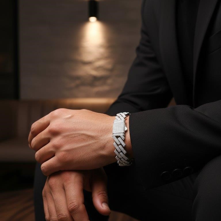 GRA Moissanite White Cut 925 Sterling Silver Cuban Bracelet-21cm-12mm