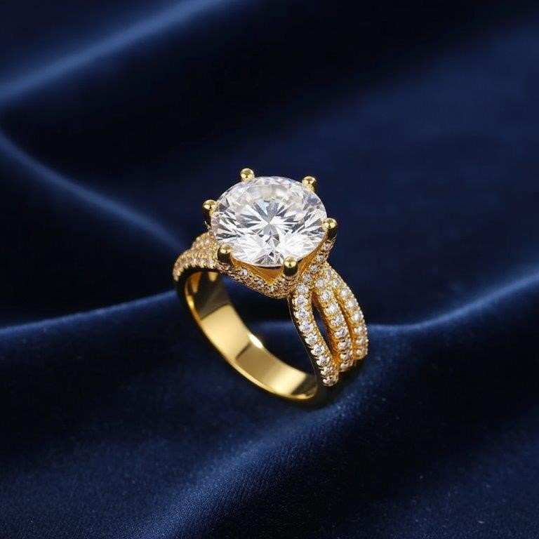 5.0ct GRA Moissanite white 18k Solid Yellow Gold Vermeil Ring -9US