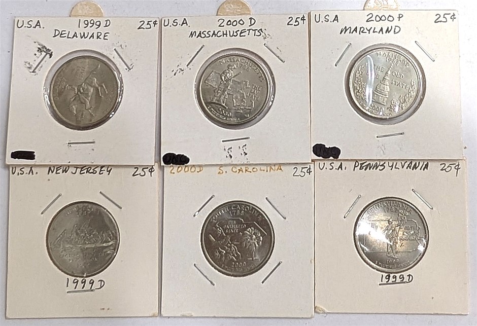 Coin collection of 6 USA Commemorative State Quarter Coins