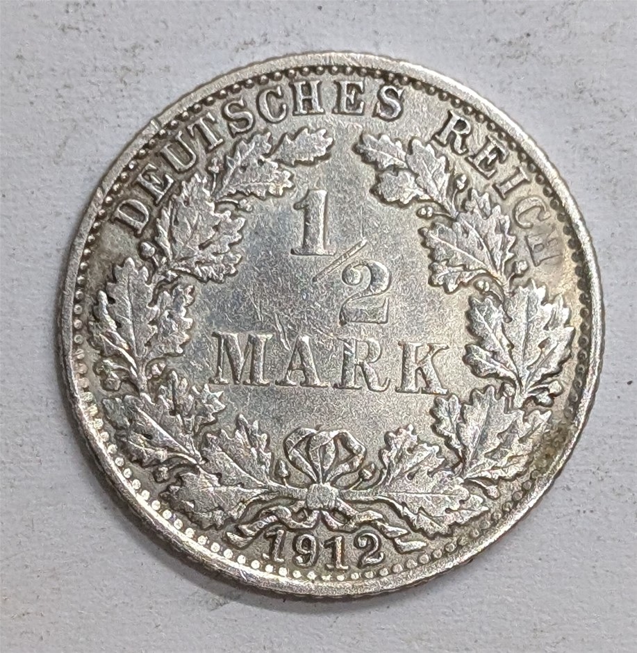 1912 GERMANY German Silver 1/2 Mark Coin