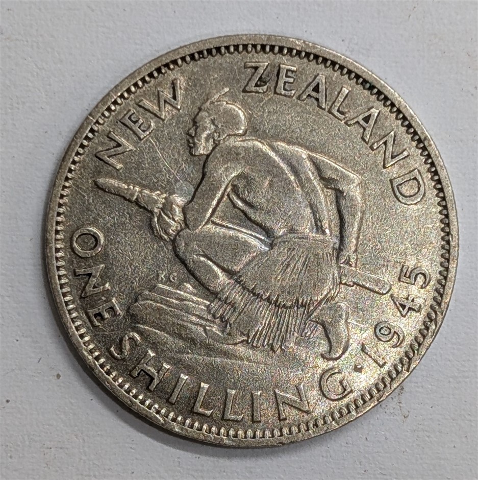 1945 NEW ZEALAND Silver Shilling Coin