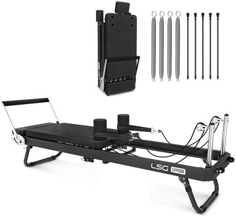 LSG GPR100 Foldable Pilates Reformer Machine 4 Spring & 5 Latex Cord Steel