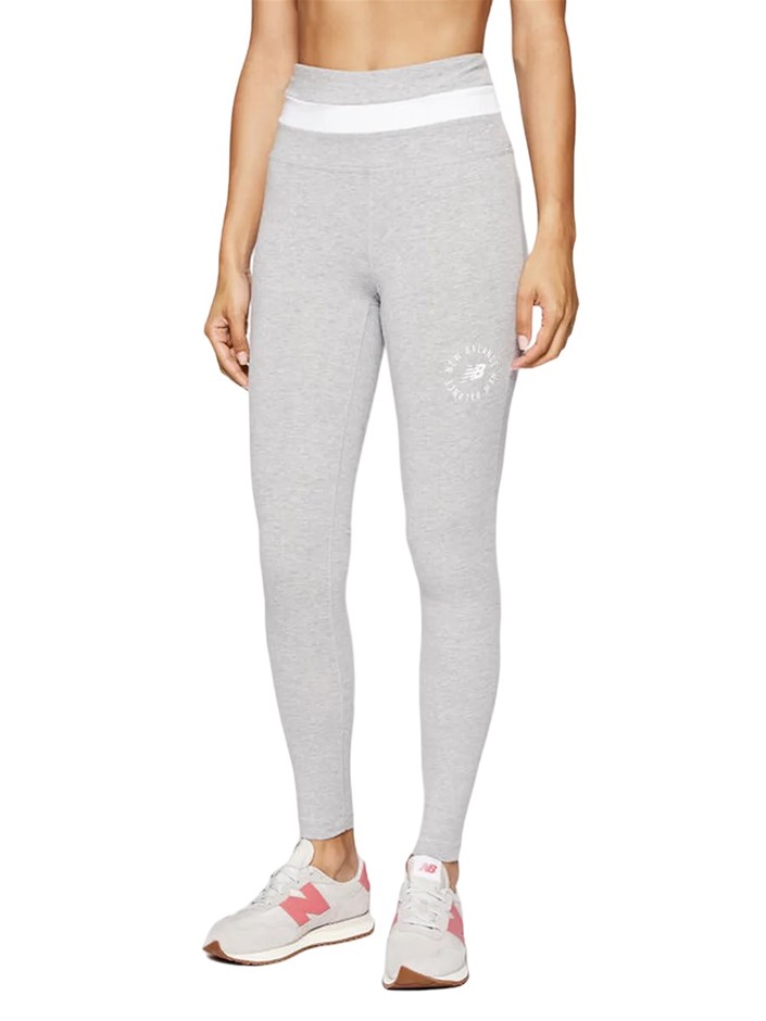 NEW BALANCE Women's Sport Seasonal Leggings, Size S, 92% Cotton, Light Grey