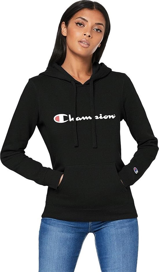 CHAMPION Women's Script Hoodie, Size M, Black (BLK), CWG4N. RRP: $79.99. B