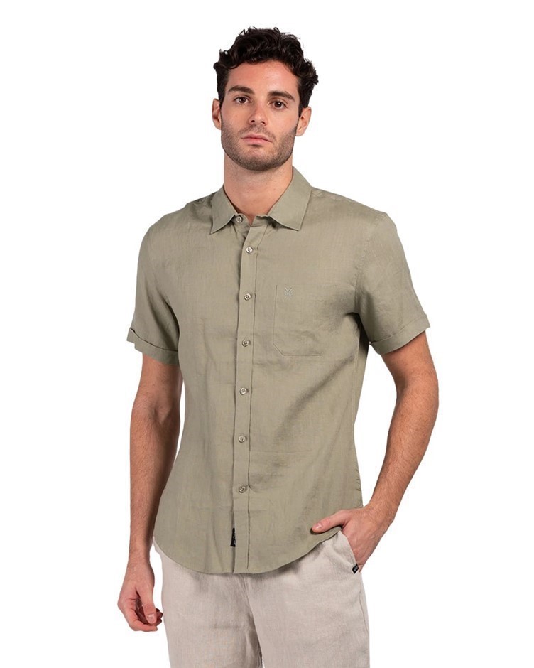 COAST CLOTHING CO Men's S/S Shirt, Size XL, 100% Linen, Green. Buyers Note
