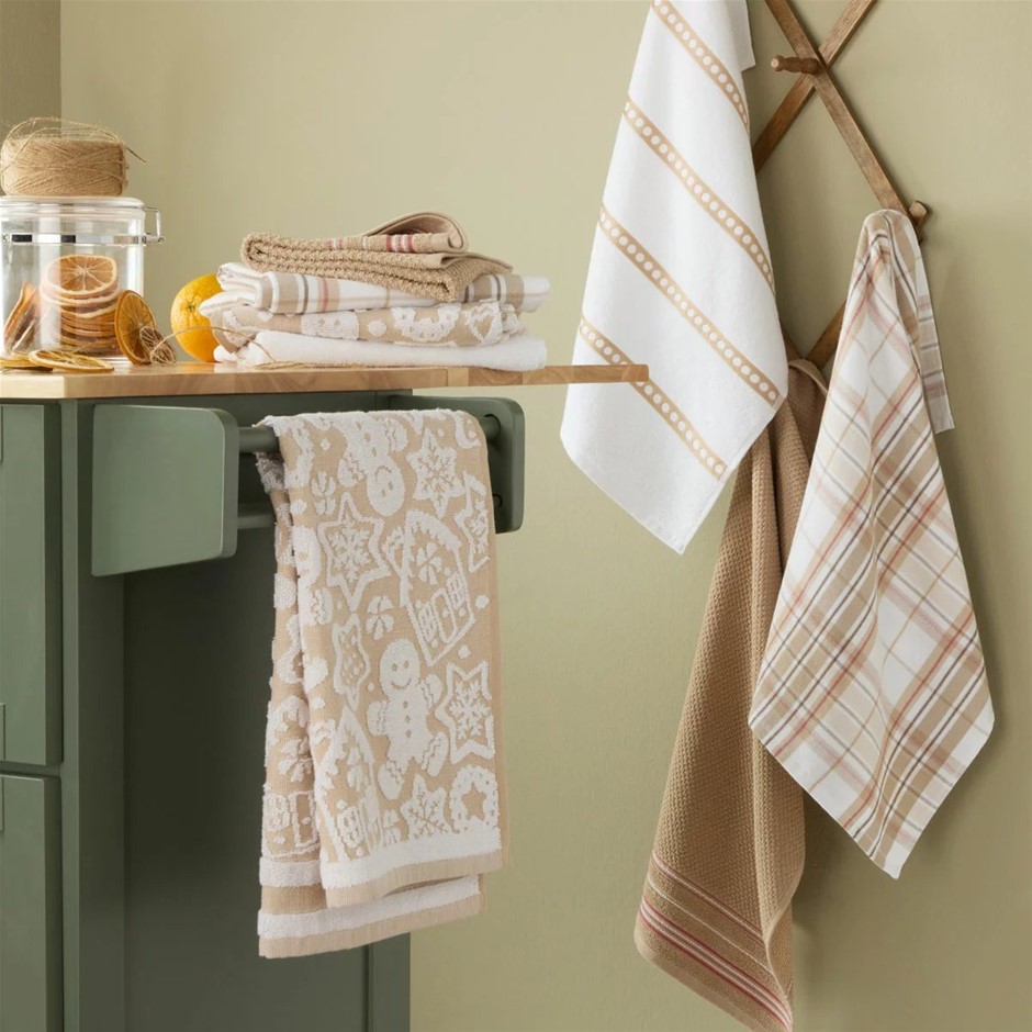 Printed Festive Kitchen Towel Set 8 Pack, Gingerbread