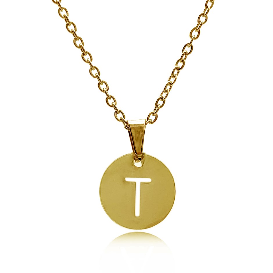 Initial Charm Letter 'T' Gold Plated Pendant Necklace