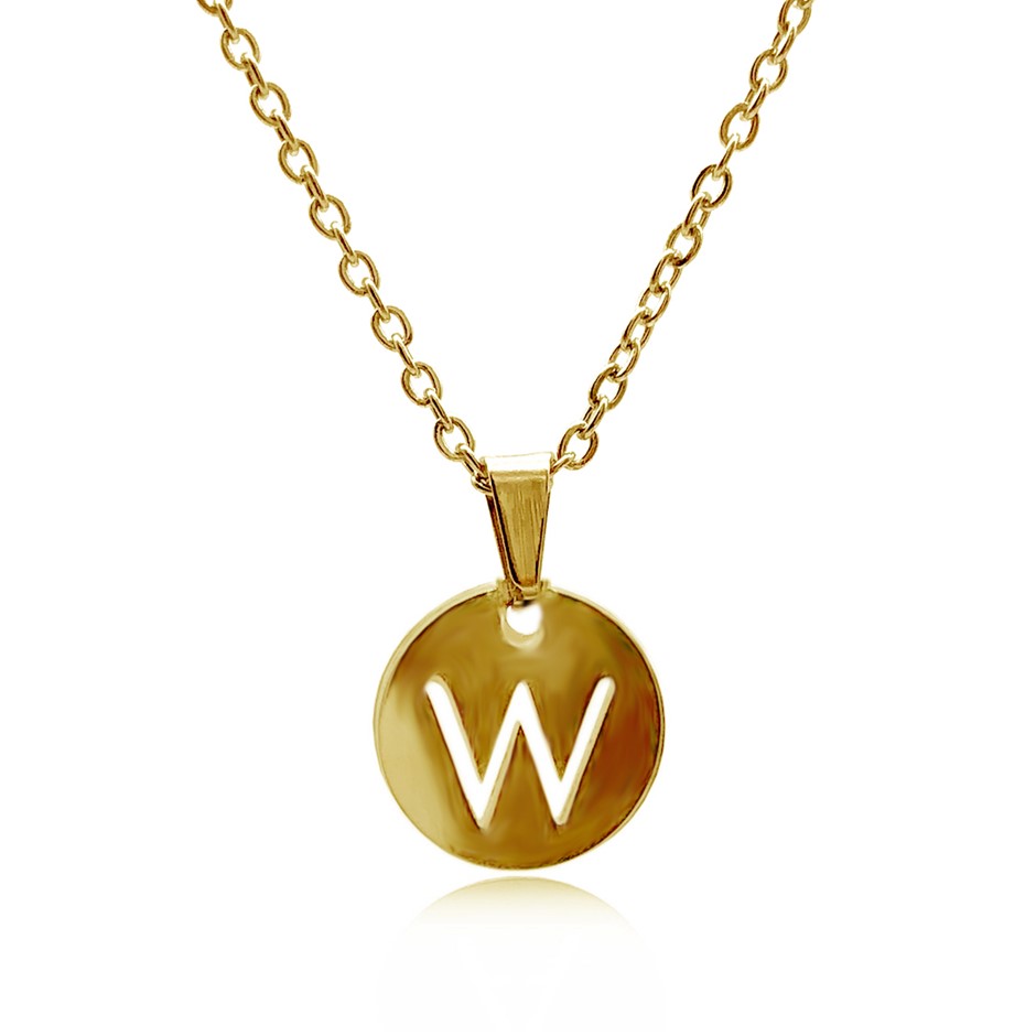 Initial Charm Letter 'W' Gold Plated Pendant Necklace