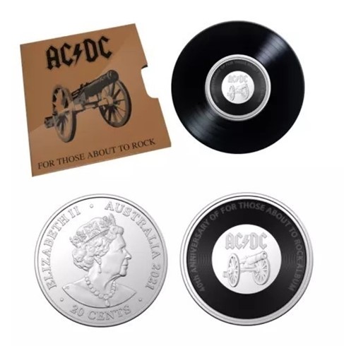 2021 ACDC 40TH ANN FOR THOSE ABOUT TO ROCK 20c COLOURED UNC COIN