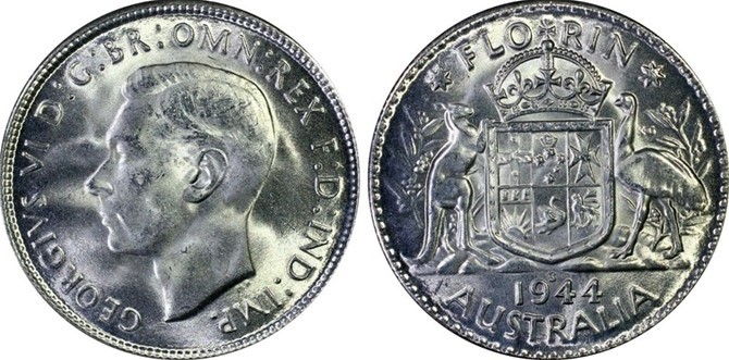 1944 Australia Silver Florin Uncirculated