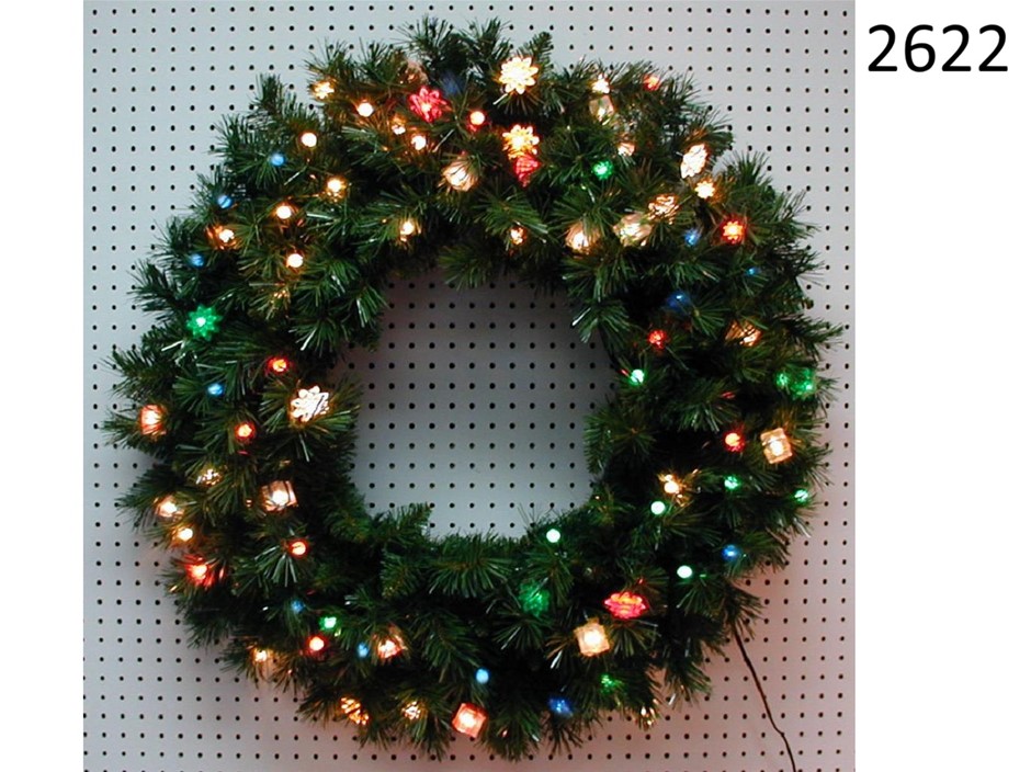 Christmas Light - 91cm Wreath mock pine decorated with lights - NEW xm-2622
