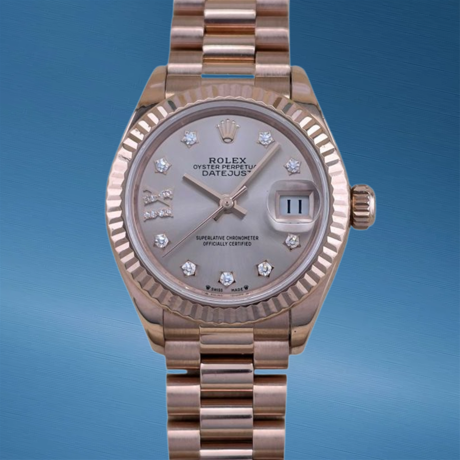 Rolex Lady-Datejust 28 Everose Gold 279175 Diamond Dial 28mm BxP