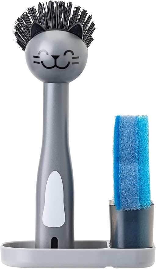 VIGAR Pets Club 3-in-1 Gray Cat Dish Brush, Blue Fish Sponge and Tray for B