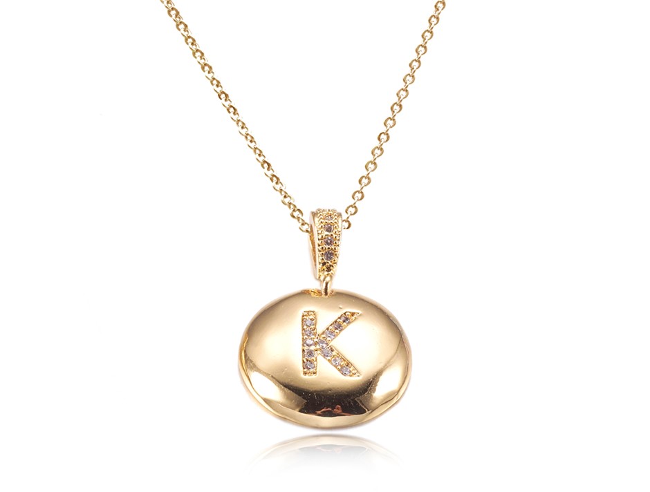 Letter 'K' Gold Plated with CZ Pendant Necklace
