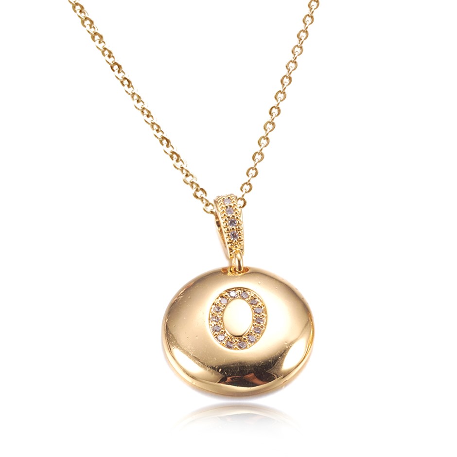 Letter 'O' Gold Plated with CZ Pendant Necklace
