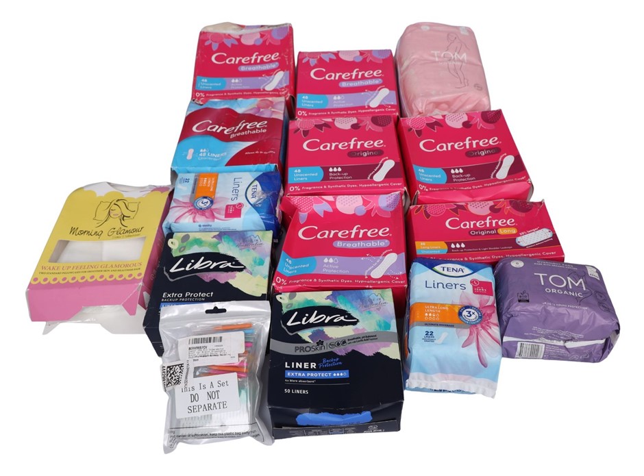13 x Packs of Women's Hygiene Liners, Incl: CAREFREE, TENA & More. N.B: Dam