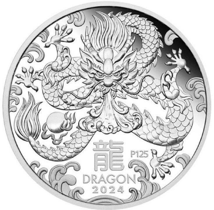 2024 Year of the Dragon Perth Mint 1/2oz .9999 Silver Coin