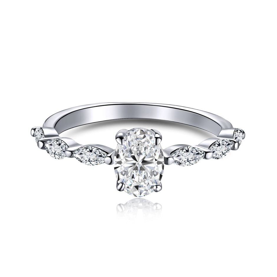 0.8ct Oval Cut GRA Certified Moissanite 925 Sterling Silver Ring - Size 8