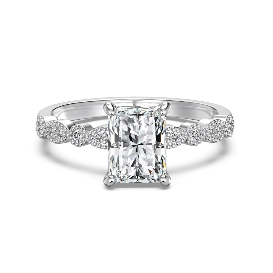 2.0ct Rectangle Cut GRA Certified Moissanite 925 Sterling Silver Ring