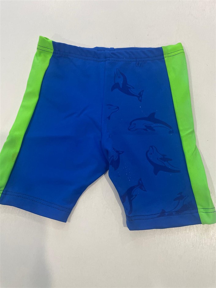 Spliced Short Made of Water Reactive Fabric Showing Dolphin Print When Wet