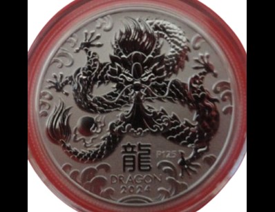 2024 YEAR OF THE DRAGON PERTH MINT, 1/2OZ .9999 SILVER AUSTRALIAN 50 CENT