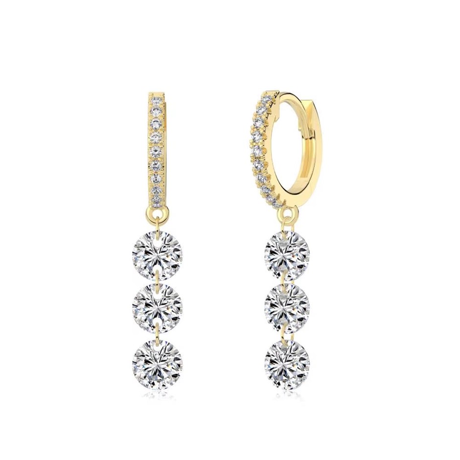 5mm Round 14K Gold Filled 925 Silver Simulated Diamonds Drop Earrings