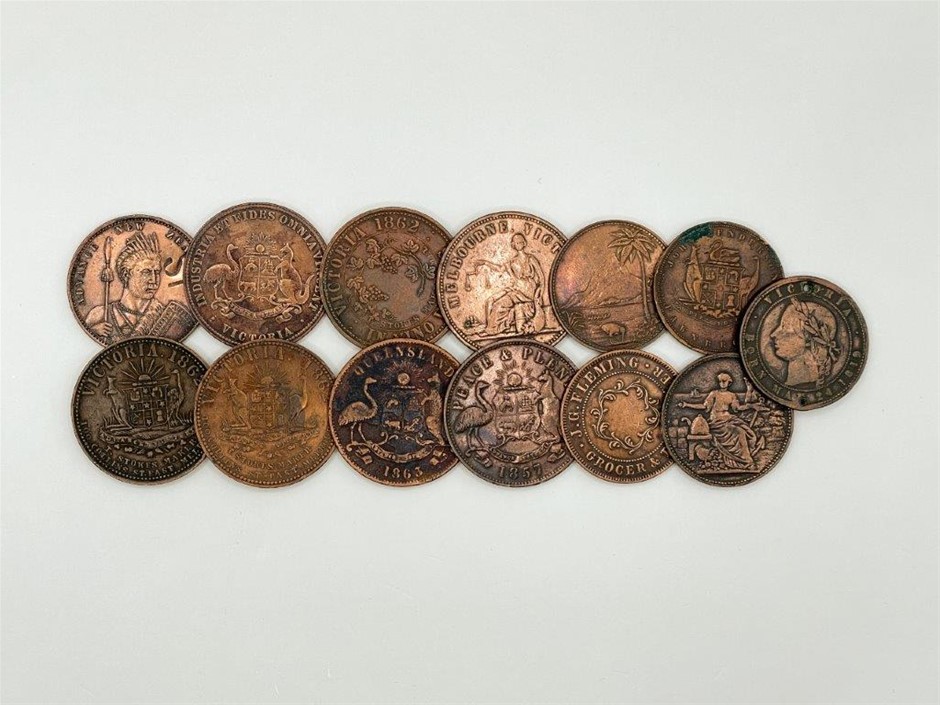 Approx.13 x AU & NZ Historical Merchant Tokens, c.1857-74