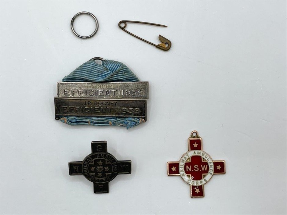 6 x AU Asstd NSW Ambulance Medals & Badge Stg Sil & 9Ct Gold C.1938-40