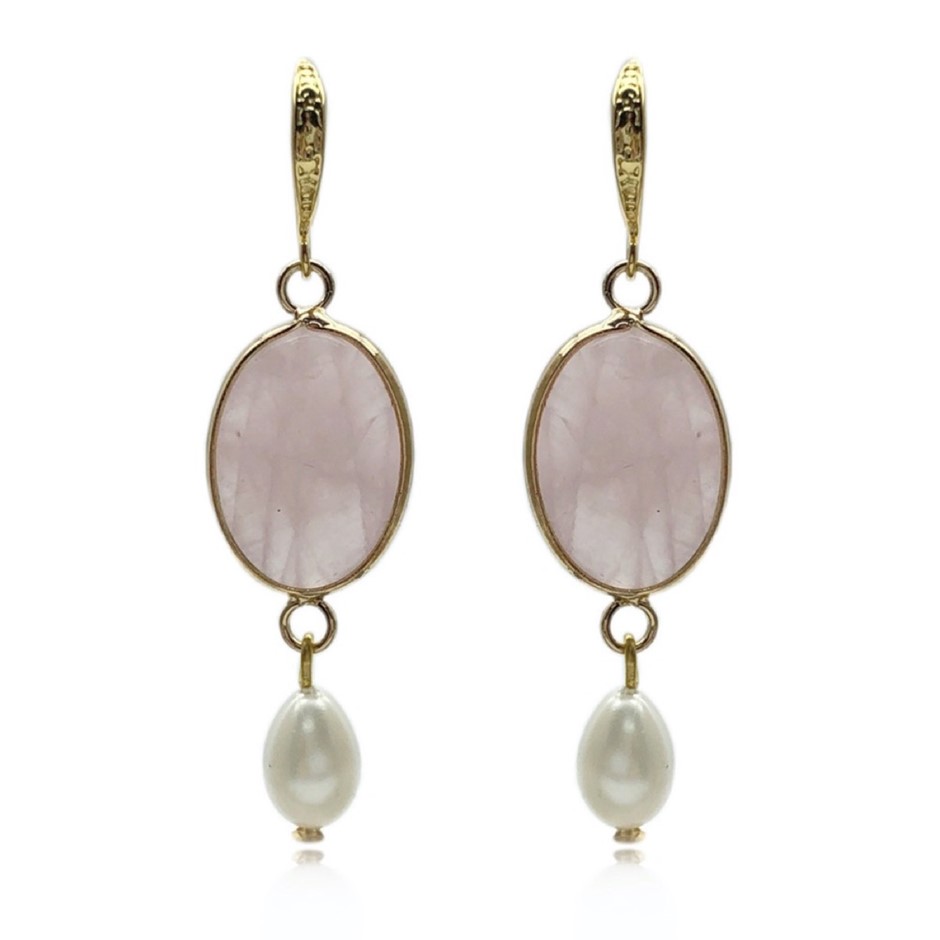Exquisite Oval Facet Cut Rose Quartz Drop Earrings