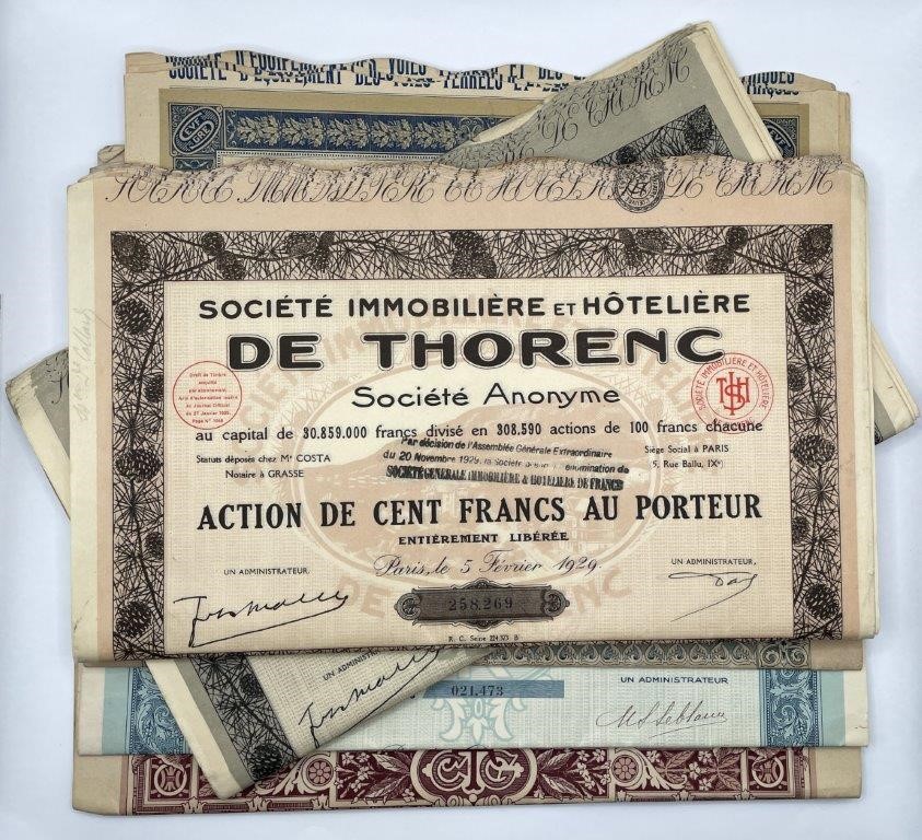 Approx.. 56 x Asstd France Bonds & share scripts, c. 1927/29