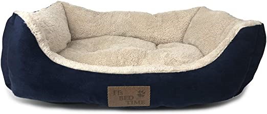 ITS BED TIME. Plush Dozer Rectangle Dog Bed, Blue, Small 21.7L x 17.7W x 5.