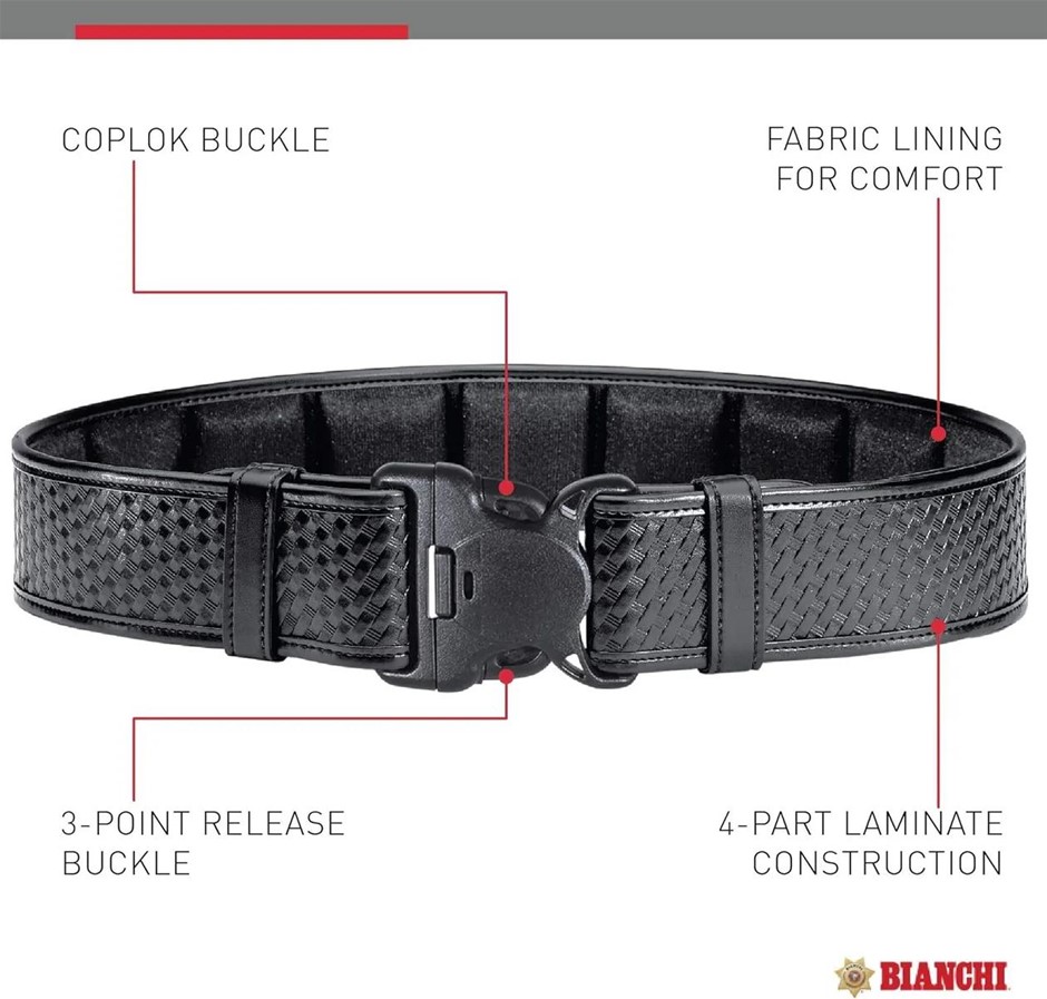 BIANCHI ErgoTek Duty Belt, Size 32-34, Basket Weave, Black, Model 7955, 101