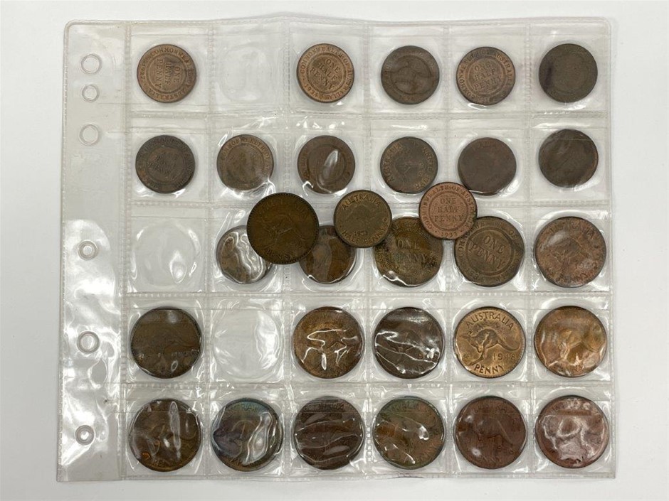 Approx. 30 x AU George V-Elizabeth II, halfpennies-pennies c.1915-1958