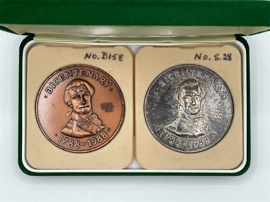 1988 Norfolk Island Bicentenary Coin Set of 2 Pieces, Stg Sil/Bronze