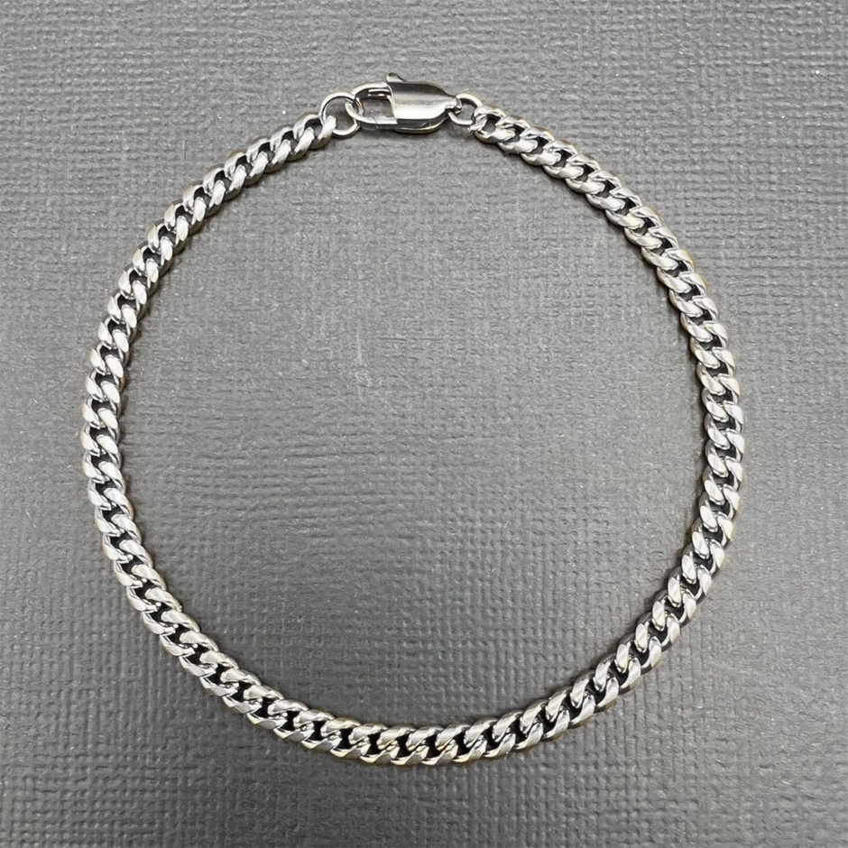 Silver-Filled Cuban Link Chain Bracelet, 4MM Wide - 19cm