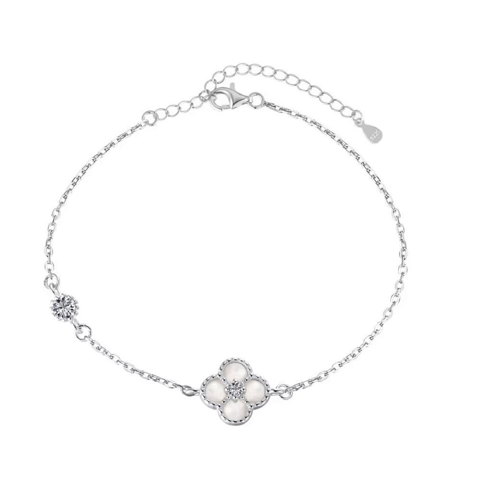 Four Leaf Clover Simulated Diamonds 925 Silver Tennis Bracelet
