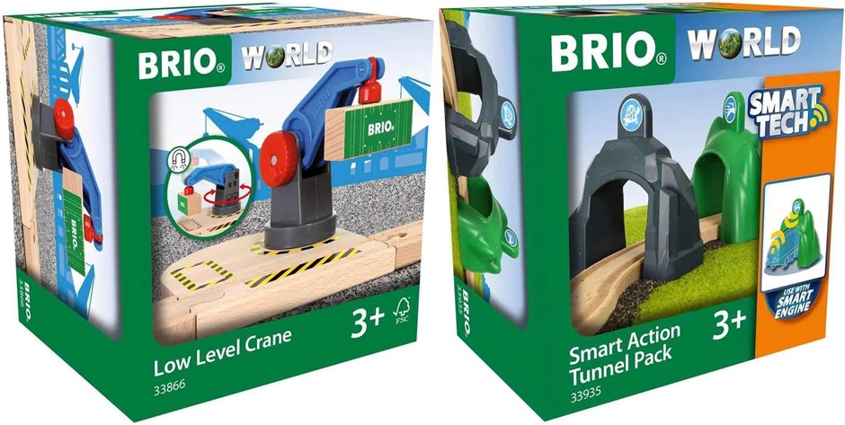 BRIO 33935 Smart Action Tunnel Pack Train Set + BRIO Low Level Crane 2 Piec