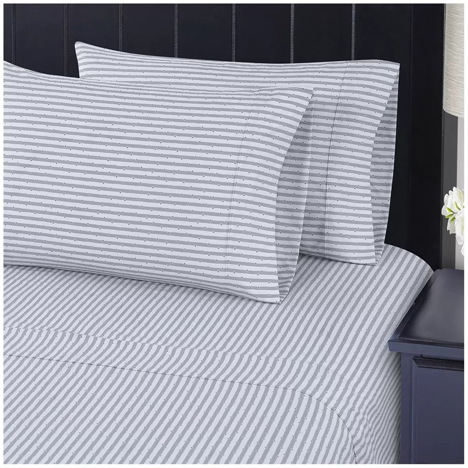 SOUTH POINT Microfiber 4 Piece Sheet Set, King Single, Wavy Stripe Dot